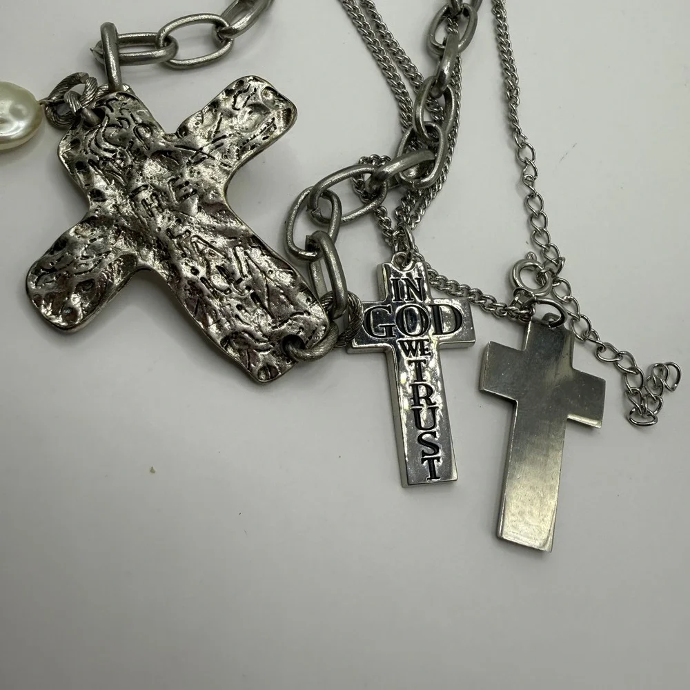 Religious Gothic Grunge Cross Necklace Bundle Lot of 3 Unbranded